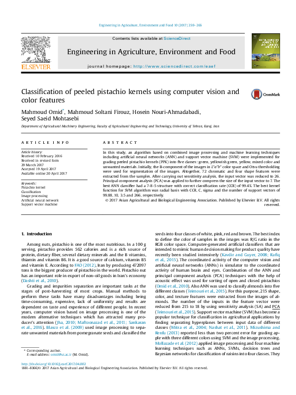 (PDF) Classification of peeled pistachio kernels using computer vision ...