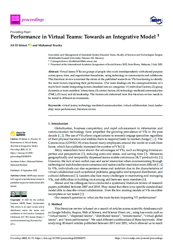 (PDF) Performance in Virtual Teams: Towards an Integrative Model