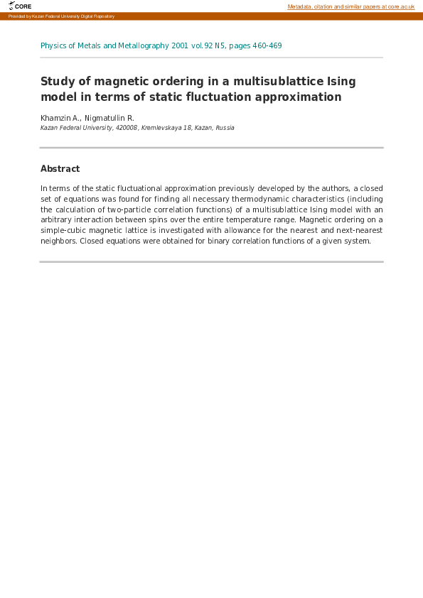 (PDF) Study of magnetic ordering in a multisublattice Ising model in ...