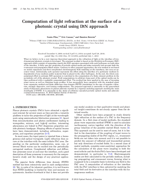 (PDF) Computation of light refraction at the surface of a photonic ...