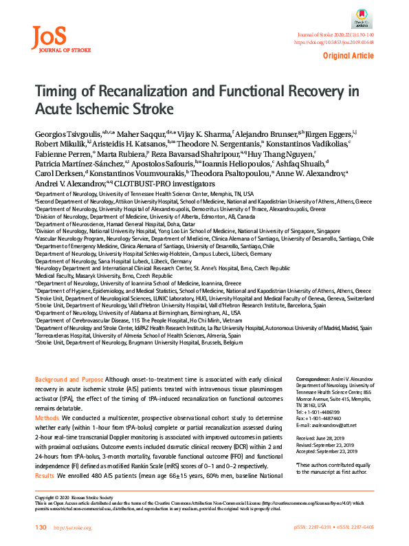 (PDF) Timing of Recanalization and Functional Recovery in Acute ...