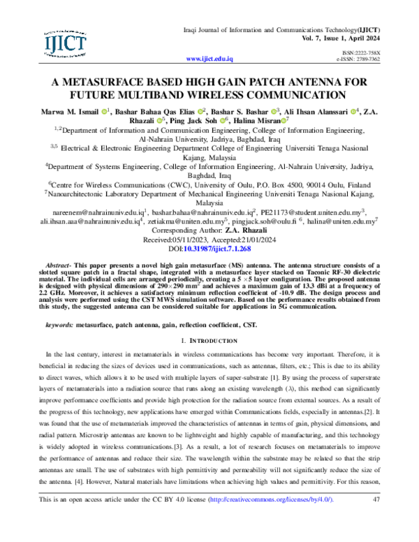 (PDF) A METASURFACE BASED HIGH GAIN PATCH ANTENNA FOR FUTURE MULTIBAND ...