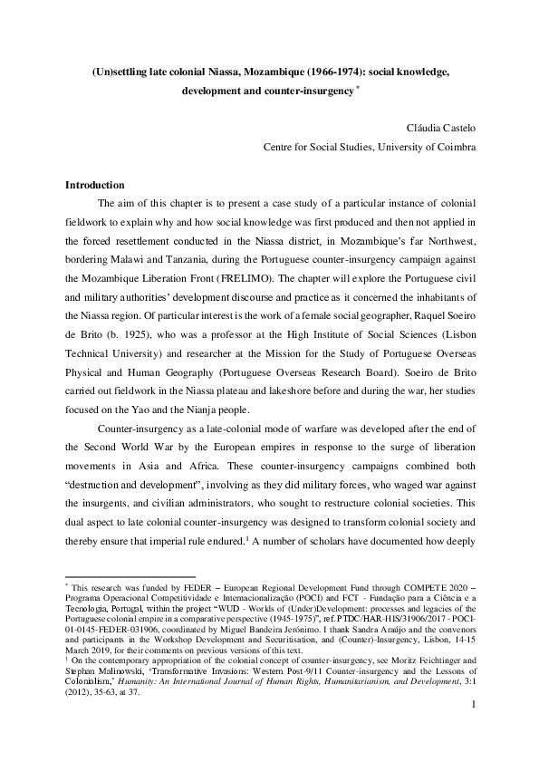 (PDF) (Un)settling Late Colonial Niassa, Mozambique (1966–1974): Social ...