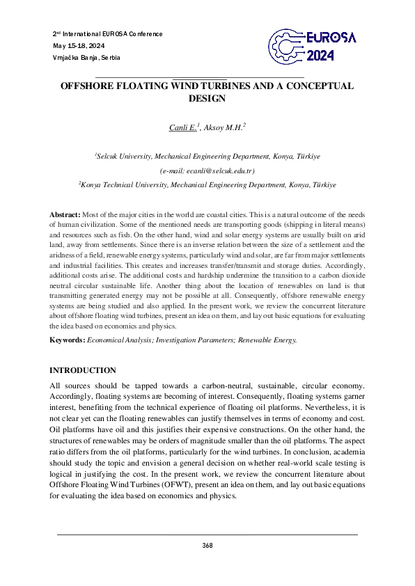 (PDF) OFFSHORE FLOATING WIND TURBINES AND A CONCEPTUAL DESIGN