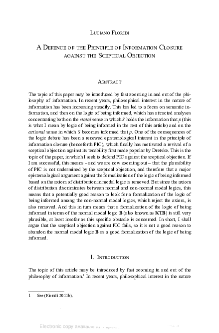 (PDF) A Defence of the Principle of Information Closure Against the ...