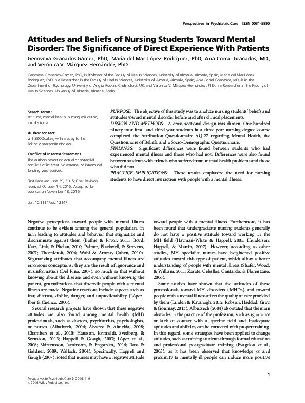 (PDF) Attitudes and Beliefs of Nursing Students Toward Mental Disorder ...