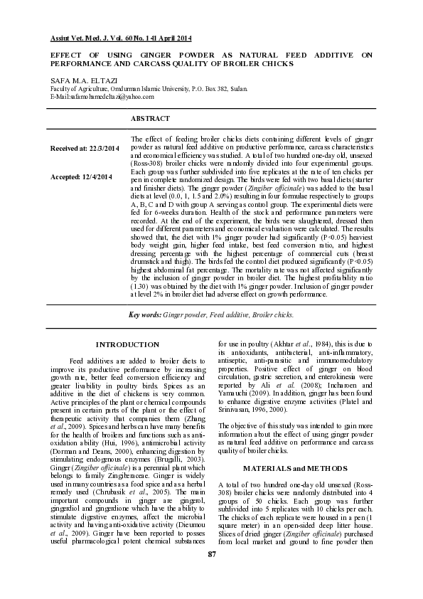 (PDF) Effect of Using Ginger Powder as Natural Feed Additive on ...