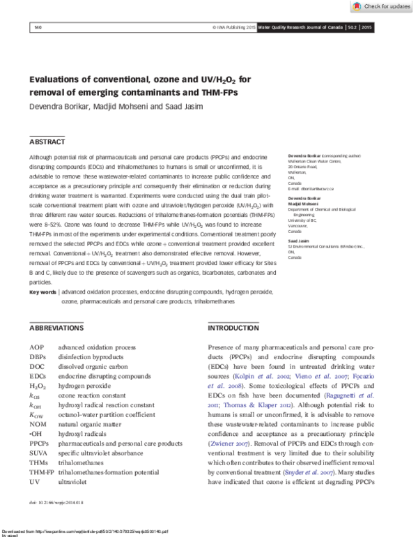 (PDF) Evaluations of conventional, ozone and UV/H2O2 for removal of ...