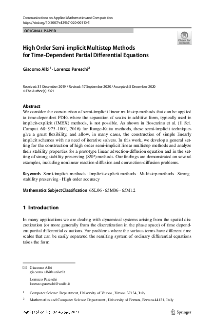(PDF) High Order Semi-implicit Multistep Methods for Time-Dependent ...