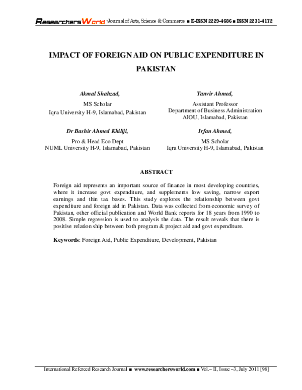(PDF) Impact of Foreign Aid on Public Expenditure in Pakistan