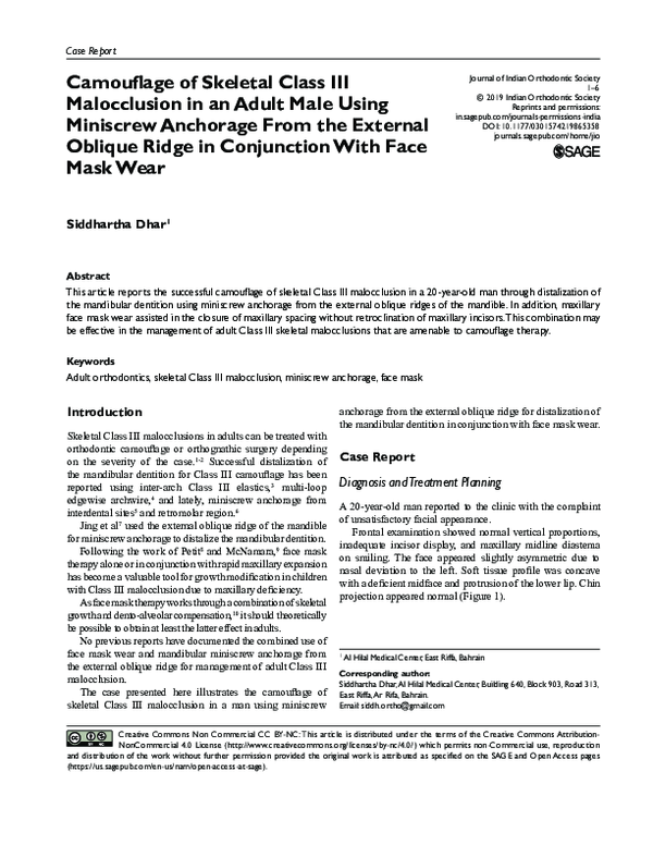(PDF) Camouflage of Skeletal Class III Malocclusion in an Adult Male ...