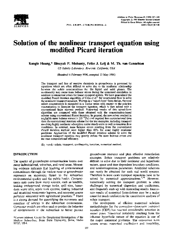 (PDF) Solution of the nonlinear transport equation using modified ...