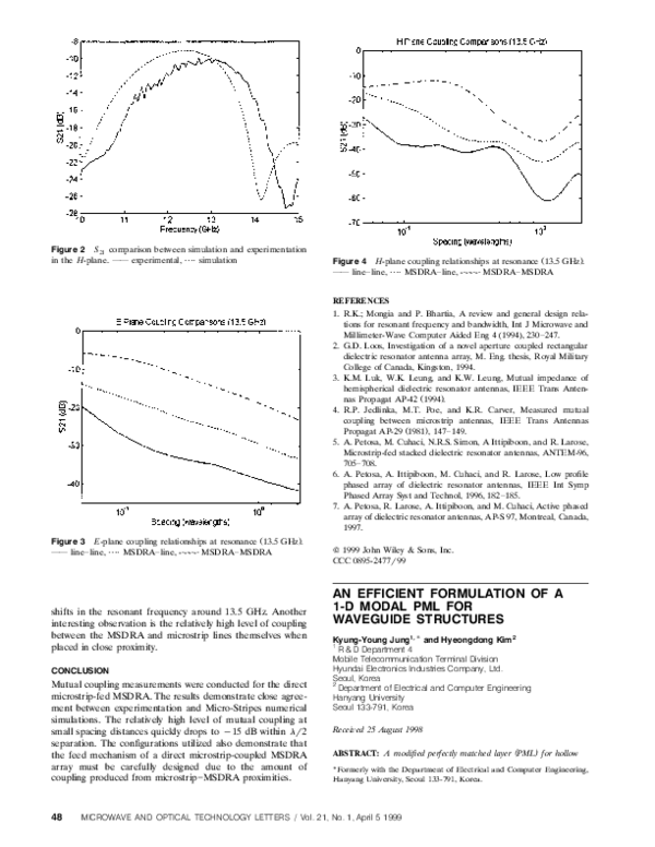 (PDF) An efficient formulation of a 1-D modal PML for waveguide structures