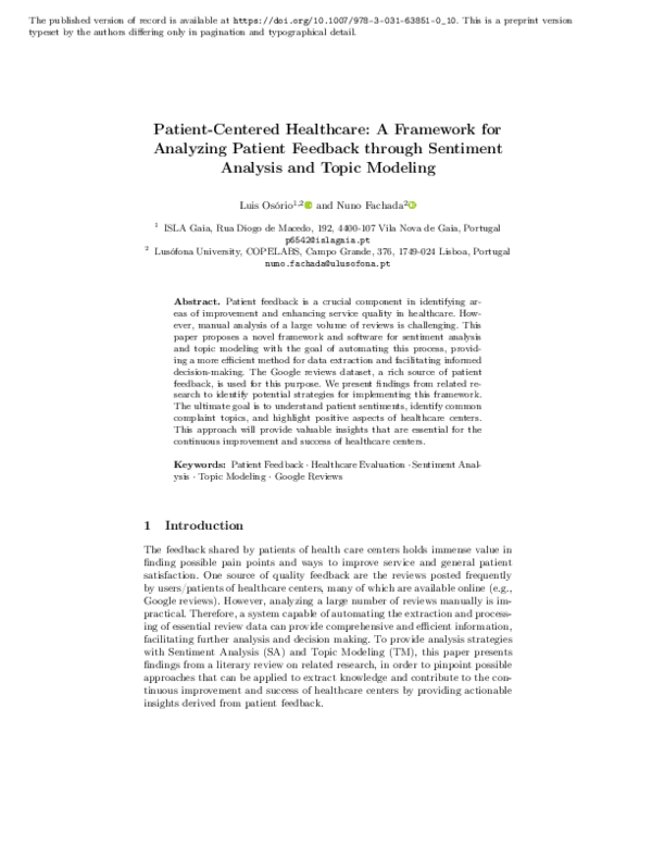 (PDF) Patient-Centered Healthcare: A Framework for Analyzing Patient ...
