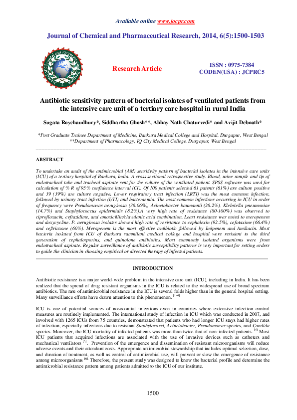 (PDF) Antibiotic Sensitivity Pattern of Bacterial Isolates from the ...