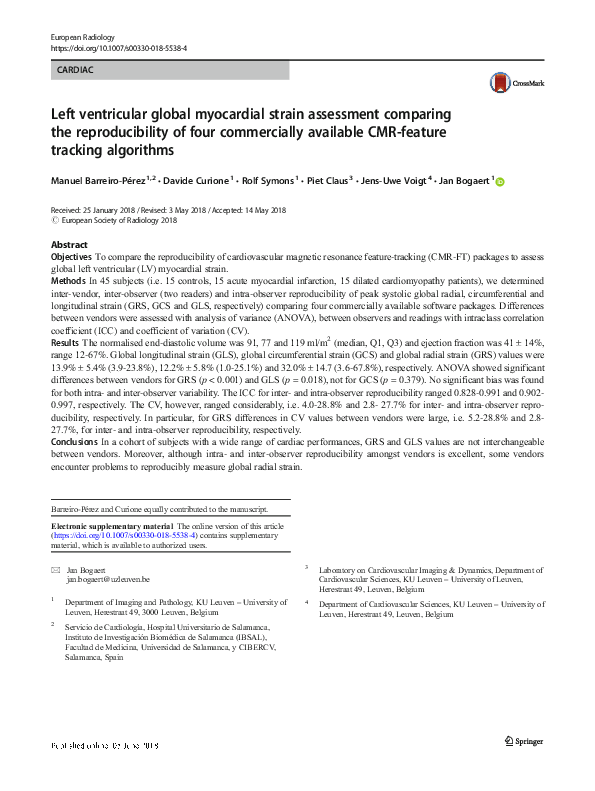 (PDF) Left ventricular global myocardial strain assessment: Are CMR ...