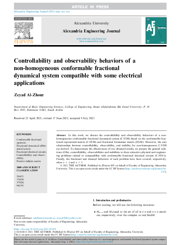 (PDF) Controllability and observability behaviors of a non-homogeneous ...