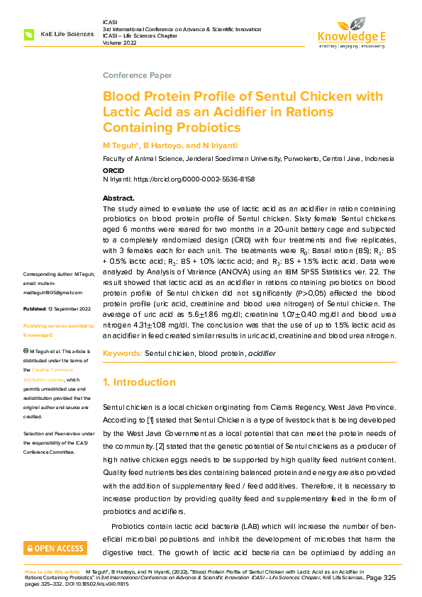 (PDF) Blood Protein Profile of Sentul Chicken with Lactic Acid as an ...