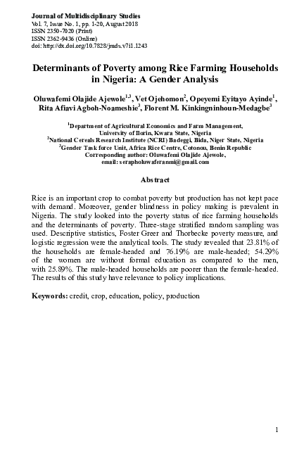 (PDF) Determinants of Poverty among Rice Farming Households in Nigeria ...