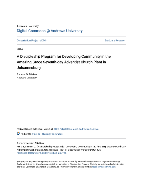 (PDF) A Discipleship Program for Developing Community in the Amazing ...