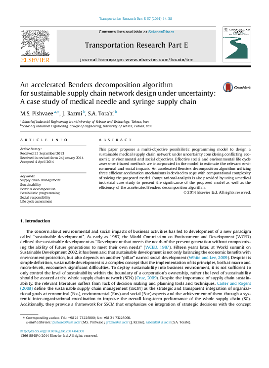(PDF) An accelerated Benders decomposition algorithm for sustainable ...
