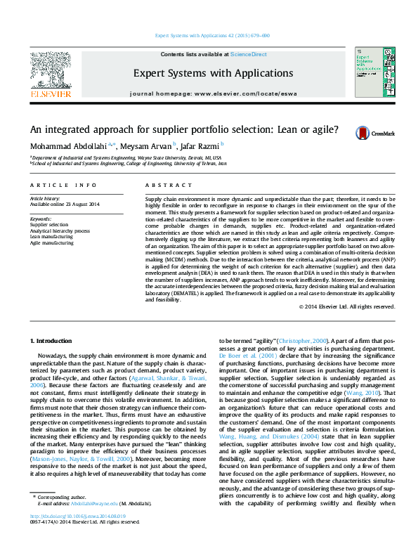(PDF) An integrated approach for supplier portfolio selection: Lean or ...