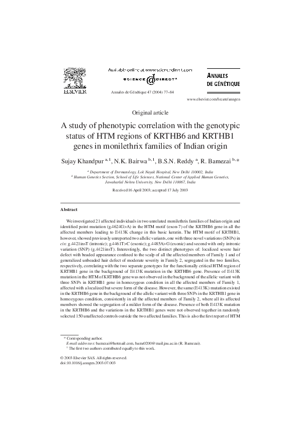 (PDF) A study of phenotypic correlation with the genotypic status of ...