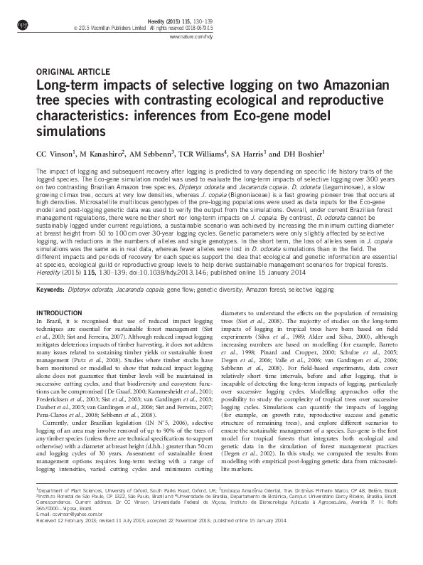 (PDF) Long-term impacts of selective logging on two Amazonian tree ...