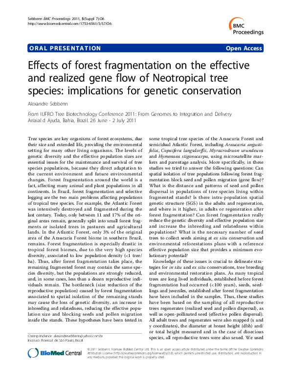 (PDF) Effects of forest fragmentation on the effective and realized ...