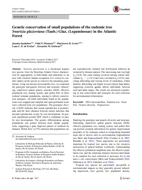 (PDF) Genetic conservation of small populations of the endemic tree ...