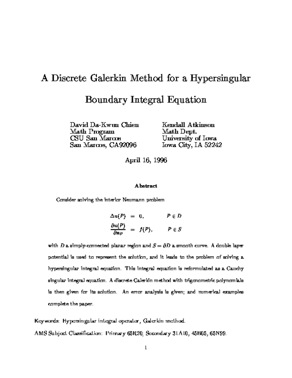 (PDF) A discrete Galerkin method for a hypersingular boundary integral ...