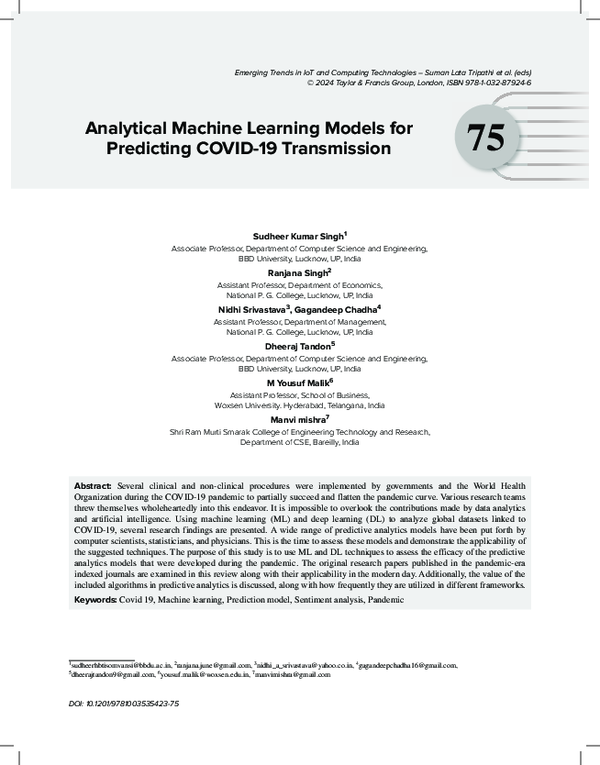 (PDF) Analytical Machine Learning Models for Predicting COVID-19 ...