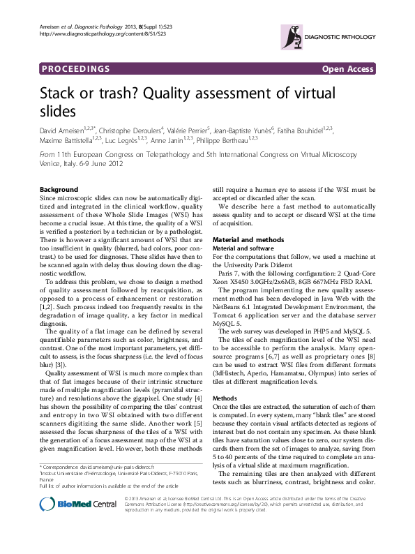 (PDF) Stack or trash? Quality assessment of virtual slides