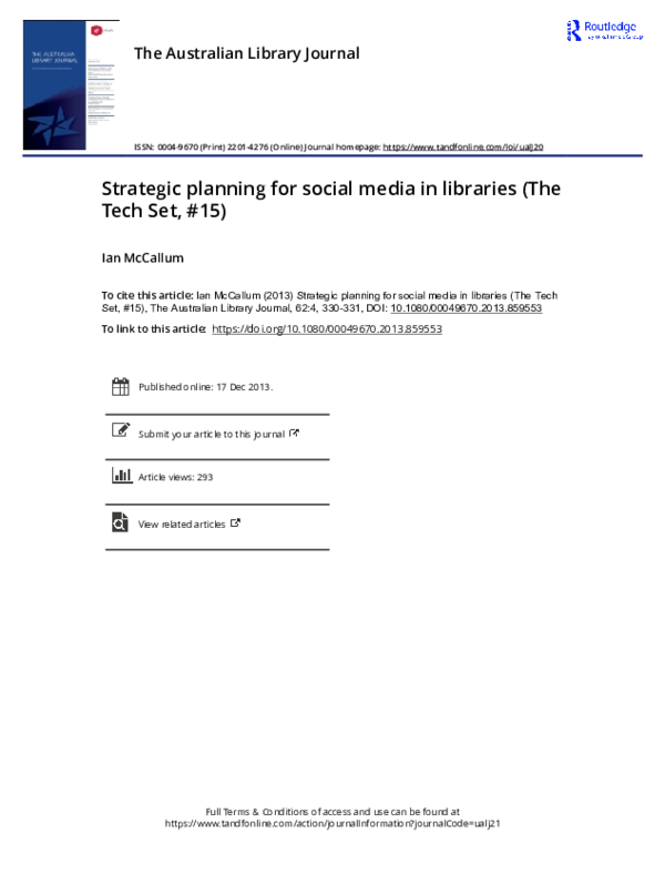 (PDF) Strategic planning for social media in libraries (The Tech Set ...