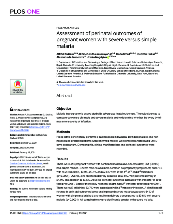 (PDF) Assessment of perinatal outcomes of pregnant women with severe ...