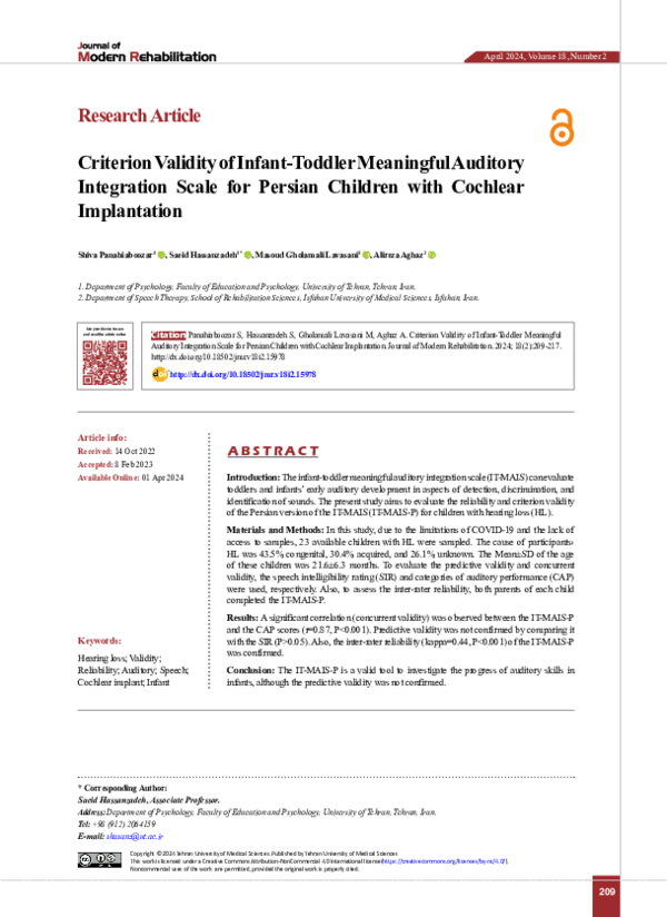 (PDF) Criterion Validity of Infant-Toddler Meaningful Auditory ...