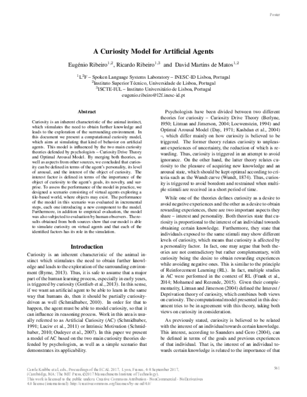 (PDF) A curiosity model for artificial agents