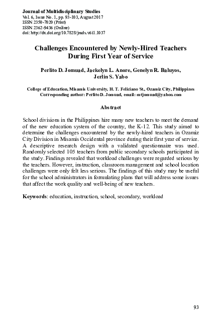 (PDF) Challenges Encountered by Newly-Hired Teachers During First Year ...