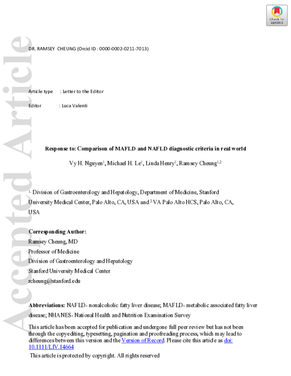 (PDF) Response to: Comparison of MAFLD and NAFLD diagnostic criteria in ...