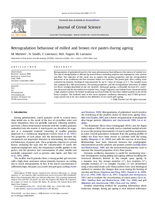(PDF) Retrogradation behaviour of milled and brown rice pastes during ...