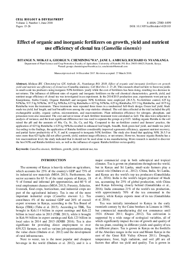 (PDF) Effect of organic and inorganic fertilizers on growth, yield and ...