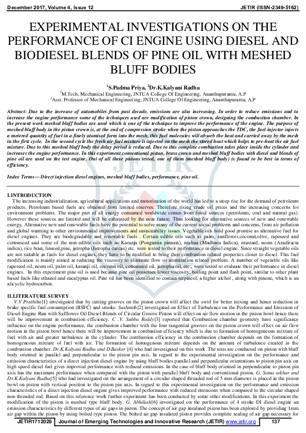 (PDF) Experimental investigations on the performance of CI engine using ...