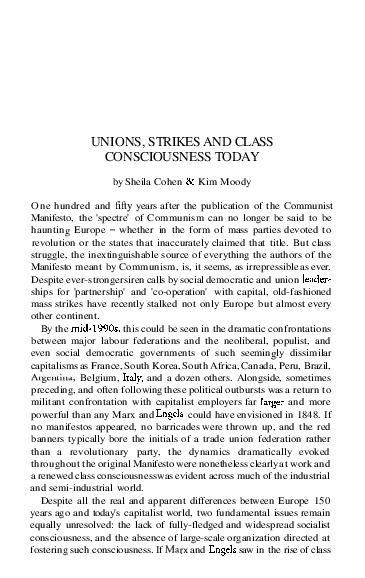 (PDF) Unions, strikes and class consciousness today