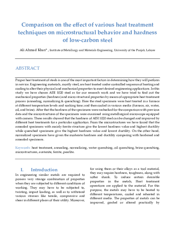 (PDF) Comparison on the effect of various heat treatment techniques on ...