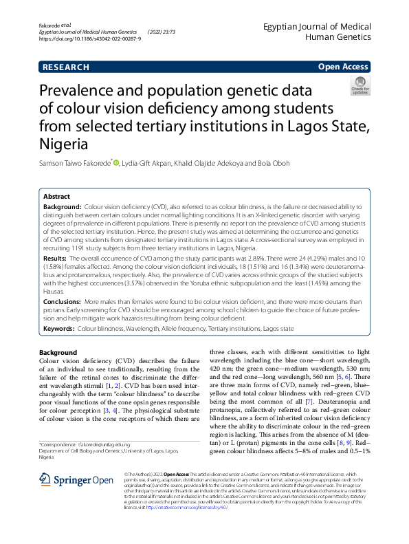(PDF) Prevalence and population genetic data of colour vision ...