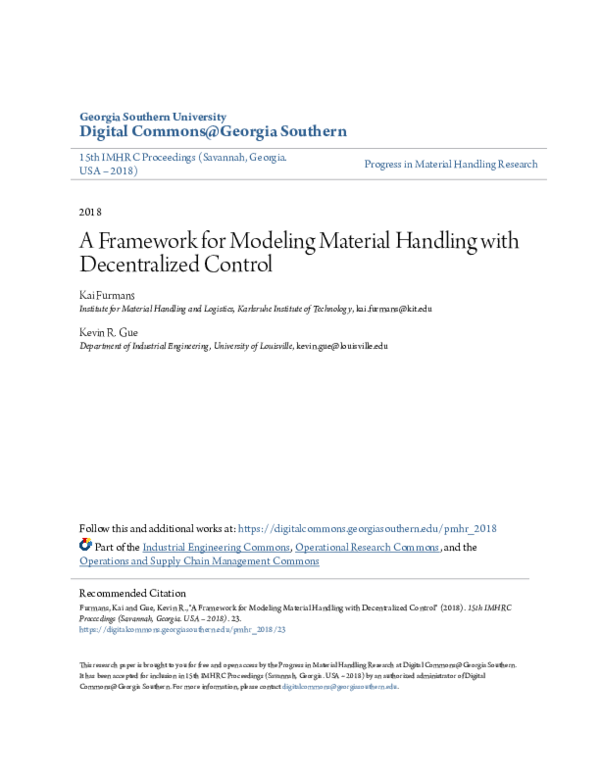 (PDF) A Framework for Modeling Material Handling with Decentralized Control