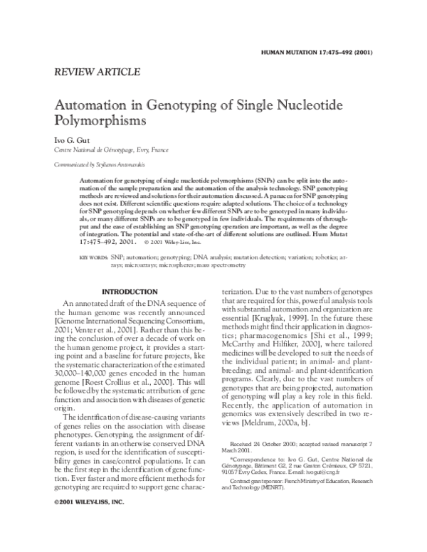 (PDF) Automation in genotyping of single nucleotide polymorphisms