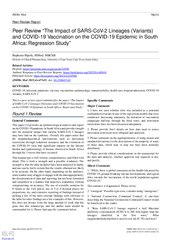 (PDF) Peer Review “The Impact of SARS-CoV-2 Lineages (Variants) and ...