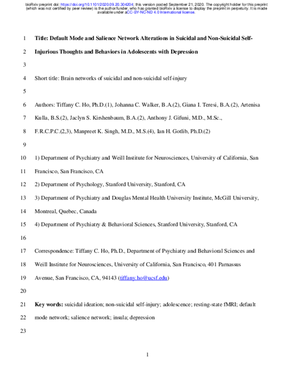 (PDF) Default Mode and Salience Network Alterations in Suicidal and Non ...