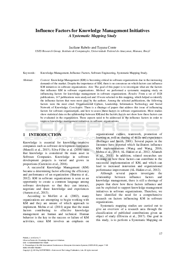 (PDF) Influence Factors for Knowledge Management Initiatives - A ...